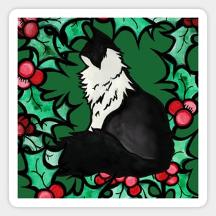 Tuxedo Cat Christmas Magnet